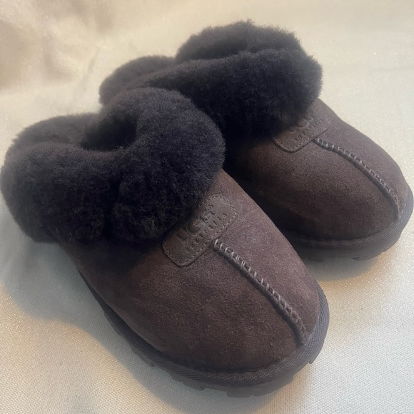 UGG Shoes - Ugg Coquette Slippers, dark brown, women’s size 5. Sheepskin & leather slippers